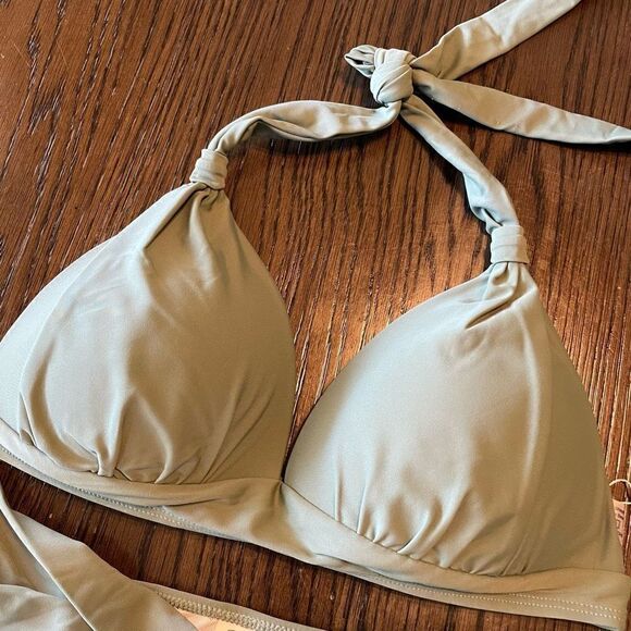 Yonique Olive green Two piece triangle hi-cut bikini set, M NWT - Picture 3 of 5